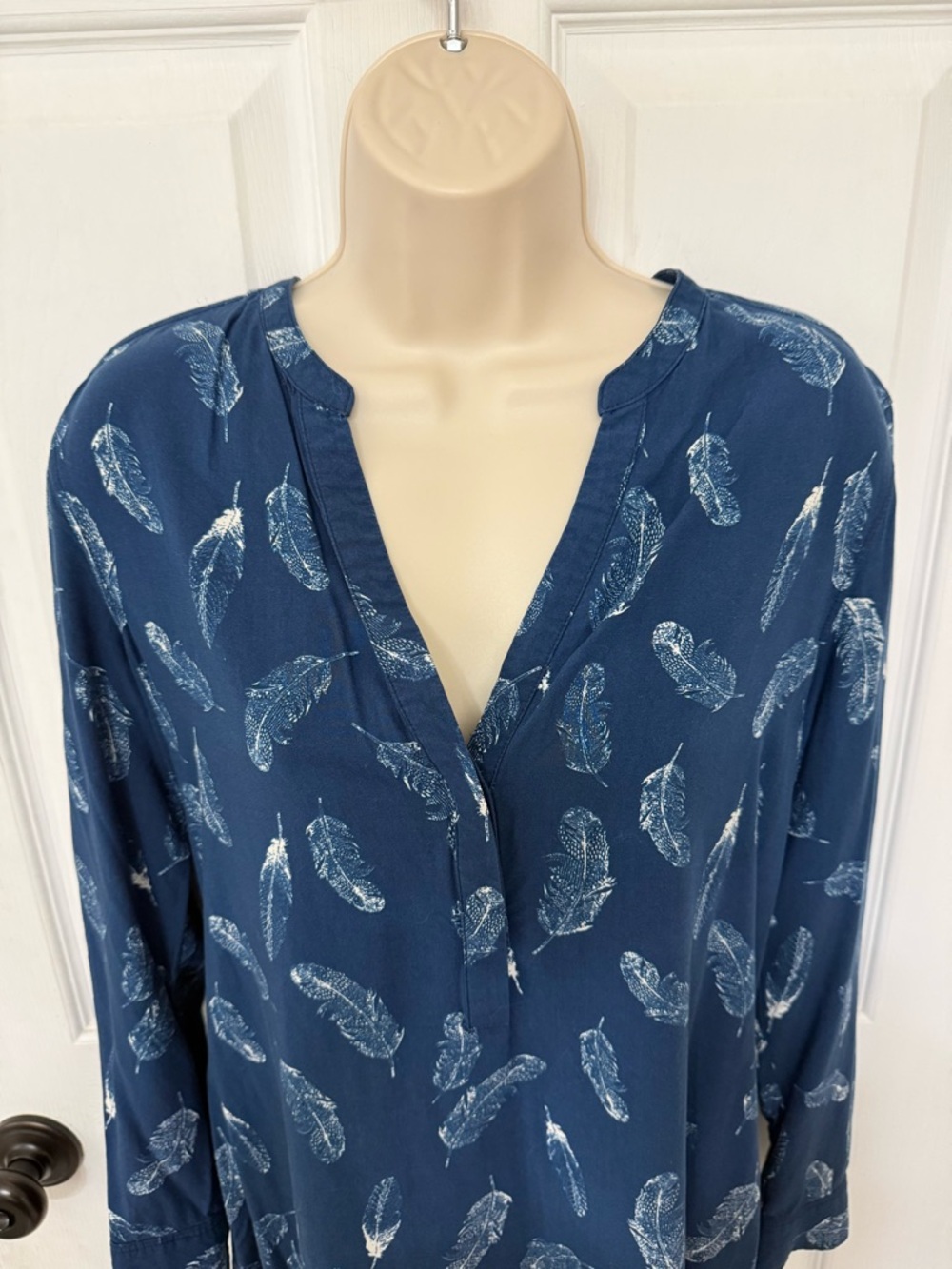 Banana Republic Feather Print Tunic Dress Blue Long Sleeve Size 6 - Picture 5 of 13